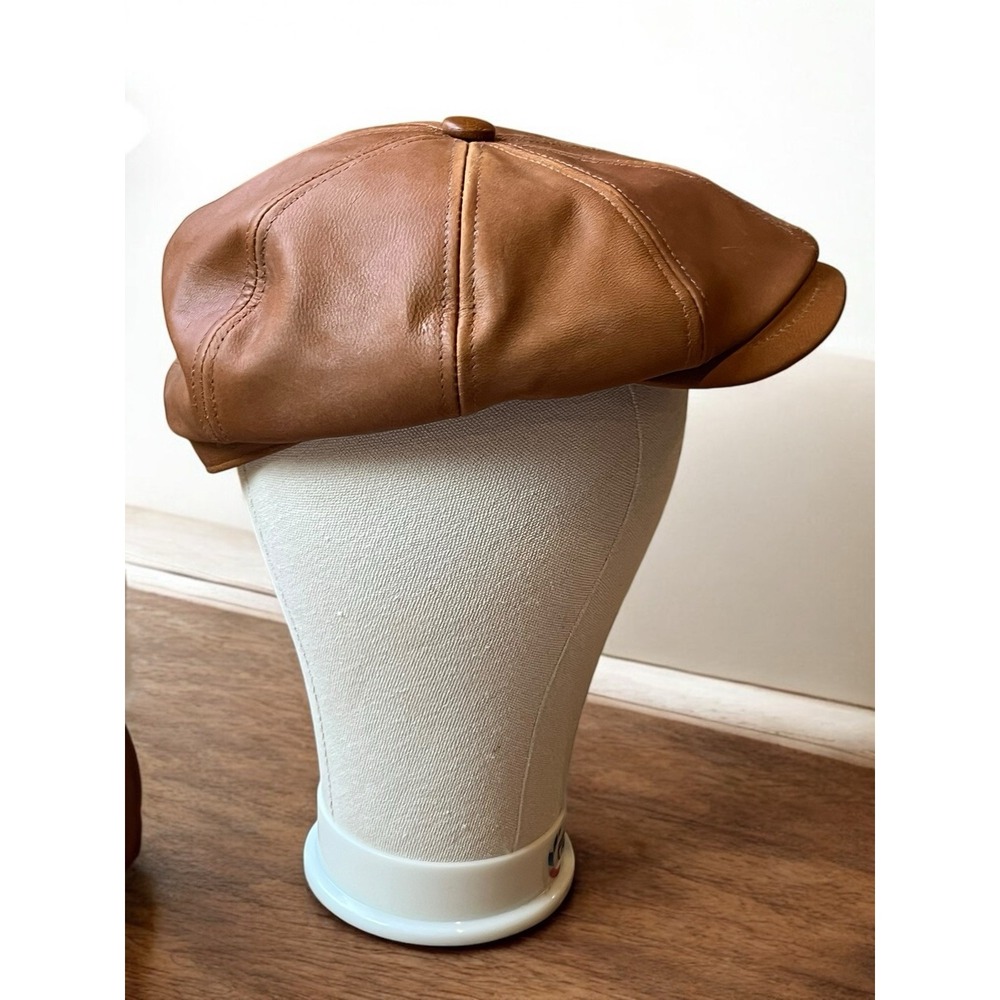 Stetson Brown 100% Calf Skin Leather Newsboy Cabbie Hat Cap